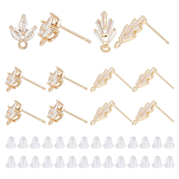 

PandaHall HOBBIESAY 12Pcs 2 Style Brass Micro Pave Clear Cubic Zirconia Leaf Stud Earring Findings, with Horizontal Loops and 50Pcs Plastic...