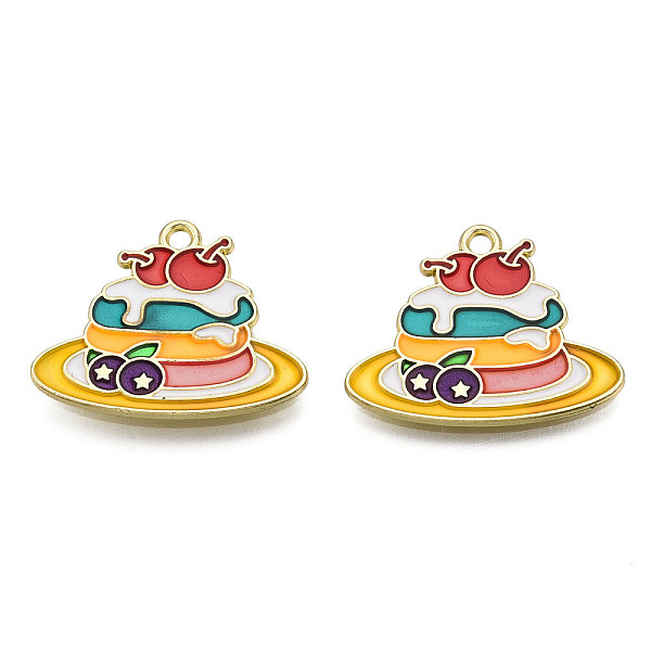 

PandaHall Alloy Enamel Pendants, Cadmium Free & Lead Free, Cherry Cake Charms, Golden, Gold, 20x25x1.3mm, Hole: 1.8mm Alloy+Enamel Food Gold