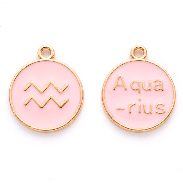 

PandaHall Alloy Enamel Pendants, Cadmium Free & Lead Free, Flat Round with Constellation, Light Gold, Pink, Aquarius, 22x18x2mm, Hole: 1.5mm...