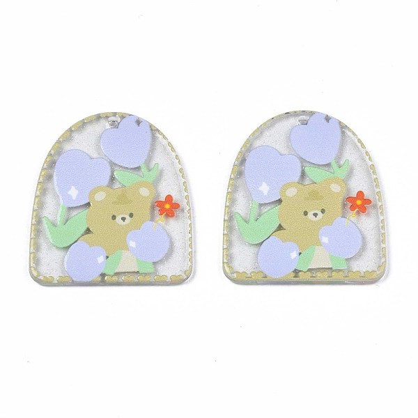 

PandaHall Transparent Printed Acrylic Pendants, with Glitter Powder, Arch Shapes with Bear Pattern, Dark Khaki, 33x29x2mm, Hole: 1.5mm...