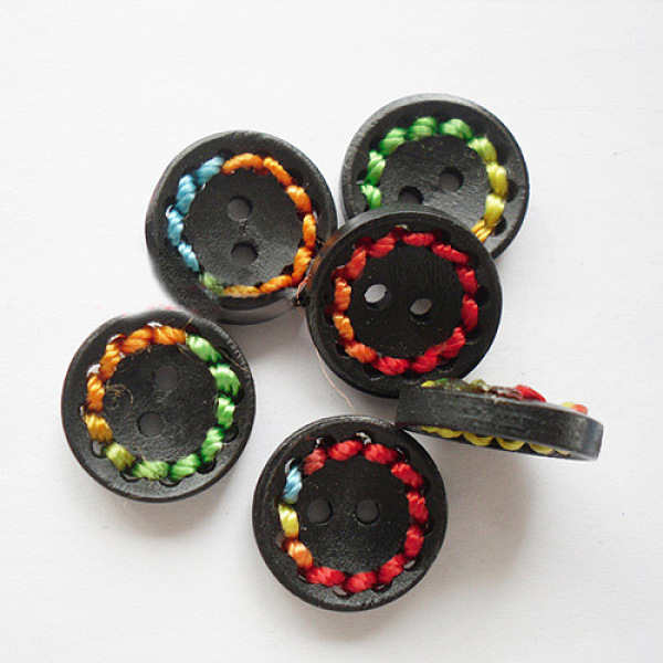 Boutons Ronds Peints Avec Du Fil Coloré