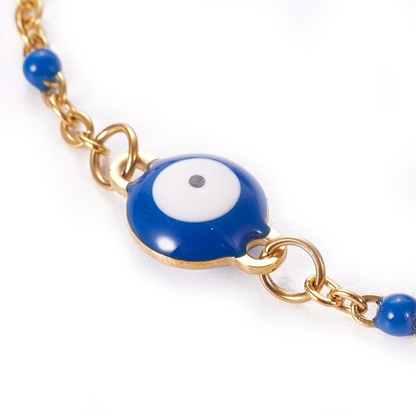 

PandaHall 304 Stainless Steel Enamel Link Bracelets, with Cable Chain and Lobster Claw Clasps, Evil Eye, Golden, Dodger Blue, 6-3/4...