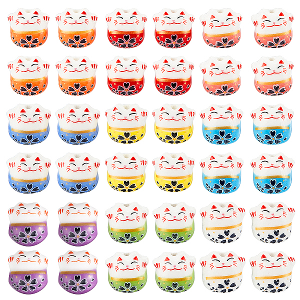 

PandaHall OLYCRAFT 36pcs Lucky Cat Porcelain Bead Maneki Neko Spacer Beads Fortune Cat Loose Beads Charms for Jewelry Making Nacklace..., Multicolor