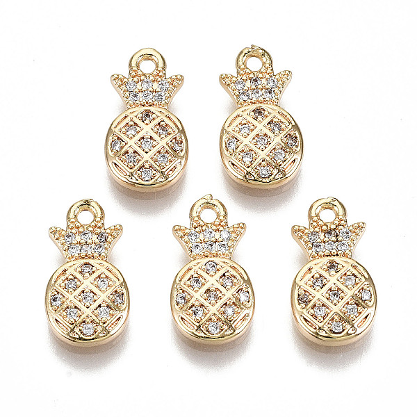 

PandaHall Brass Micro Pave Clear Cubic Zirconia Charms, Nickel Free, Pineapple Shape, Real 18K Gold Plated, 13.5x7.5x2mm, Hole: 1.2mm...
