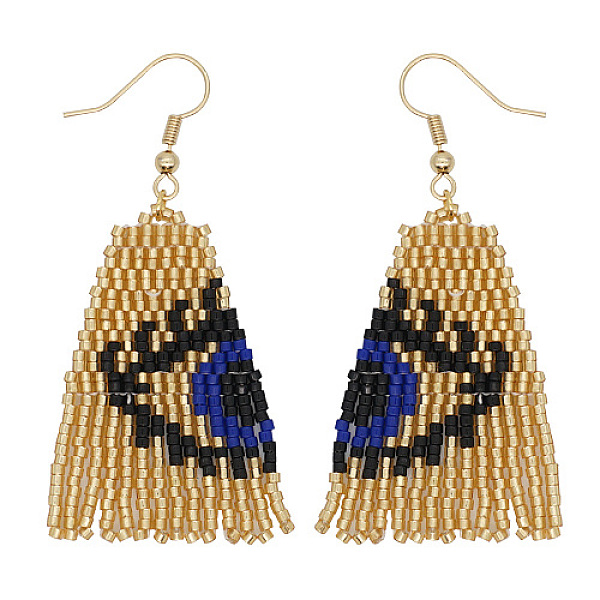 

PandaHall Glass Seed Beaded Dangle Earrings, Eye Pattern Tassel Earrings, Blue, 60x28mm Seed Beads Evil Eye Blue
