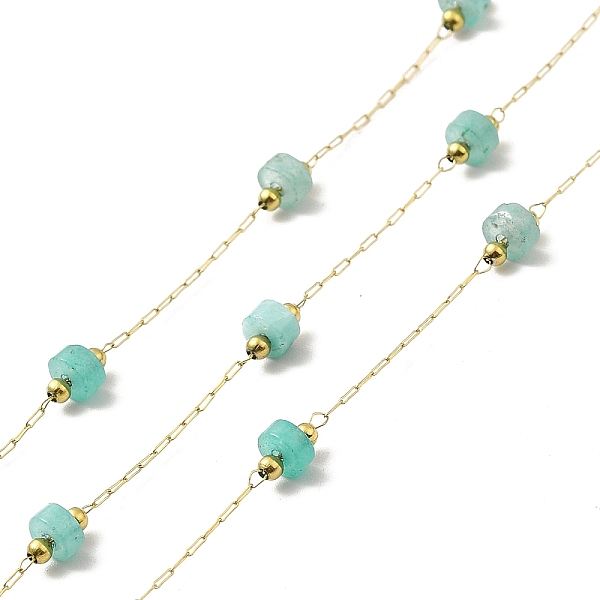 

PandaHall Ion Plating(IP) 316 Surgical Stainless Steel Paperclip Chains, with Natural Amazonite Column Beads, Soldered, Real 18K Gold Plated...