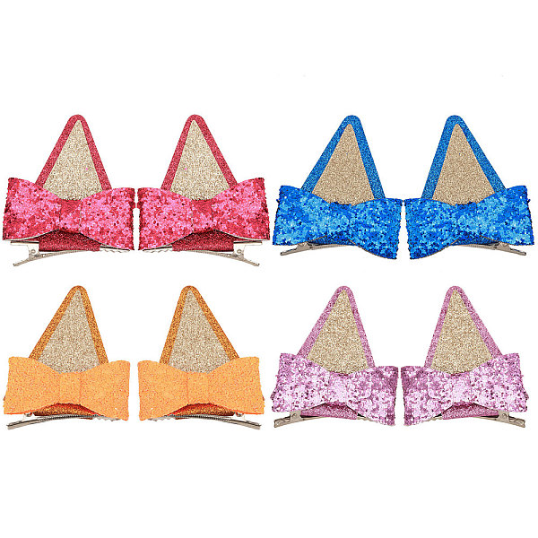 

PandaHall CHGCRAFT 4 Pairs 4 Colors Glitter Bowknot Cat Ear Cloth Alligator Hair Clips, with Iron Finding, for Girl, Mixed Color..., Multicolor
