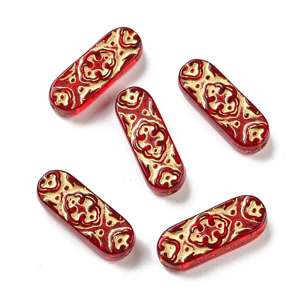 

PandaHall Plating Transparent Acrylic Beads, Golden Metal Enlaced, Oval & Flower, Crimson, 19x7x4.5mm, Hole: 1.6mm, about 1070pcs/500g..., Pink