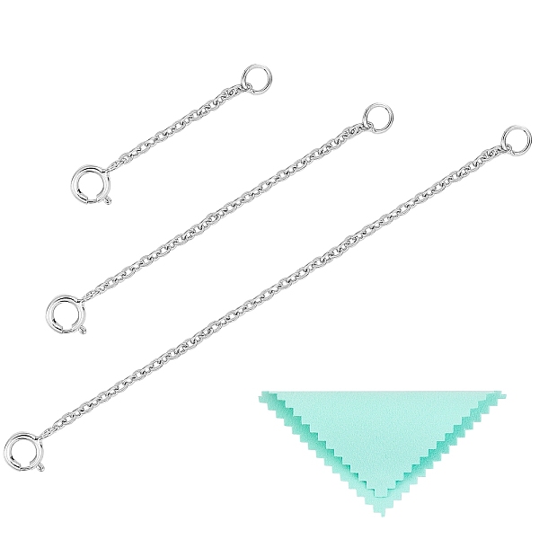 

PandaHall 3Pcs 3 Style Rhodium Plated 925 Sterling Silver Chain Extender, with Clasps & Curb Chains and 1Pc Silver Polishing Cloth, Platinum...