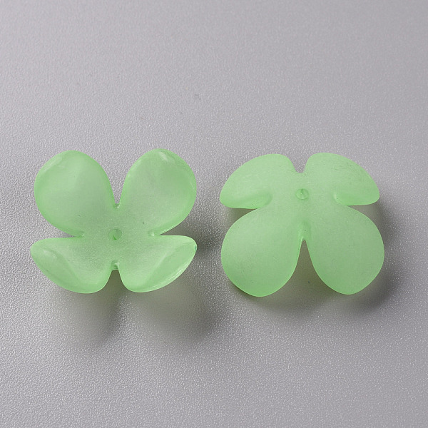 

PandaHall Frosted Acrylic Bead Caps, 4-Petal, Flower, Light Green, 27x27x11mm, Hole: 1.8mm, about 276pcs/500g Acrylic
