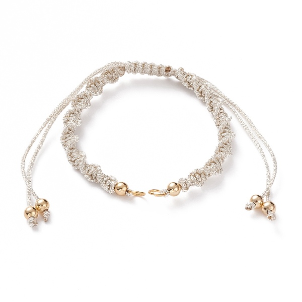 

PandaHall Adjustable Polyester Braided Cord Bracelet Making, with Brass Beads and 304 Stainless Steel Jump Rings, Golden, Antique White...