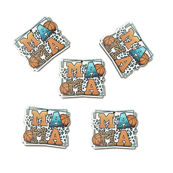 

PandaHall Mother's Day Single Face Printed Aspen Wood Pendants, Word MAMA with Basketball & Leopard Print Charm, Sandy Brown...