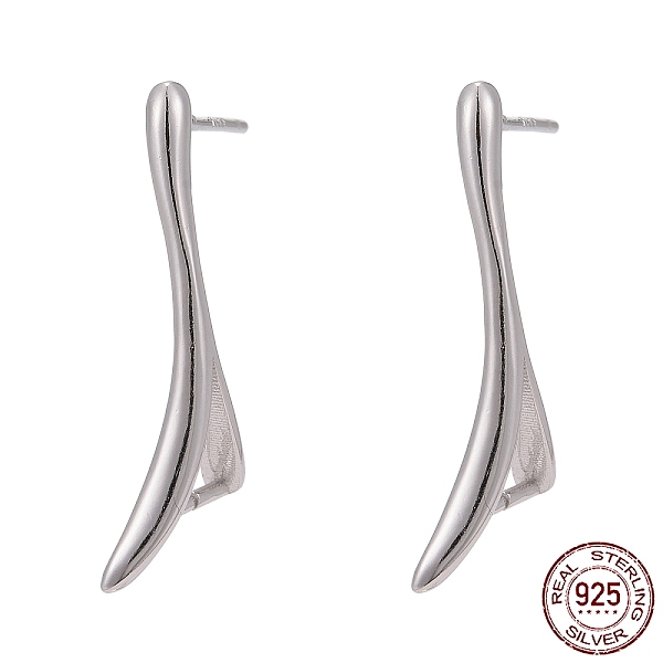 PandaHall Rhodium Plated 925 Sterling Silver Stud Earring Findings, with Bar Links and Ice Pick Pinch Bail, with 925 Stamp, Platinum, 24x3mm...