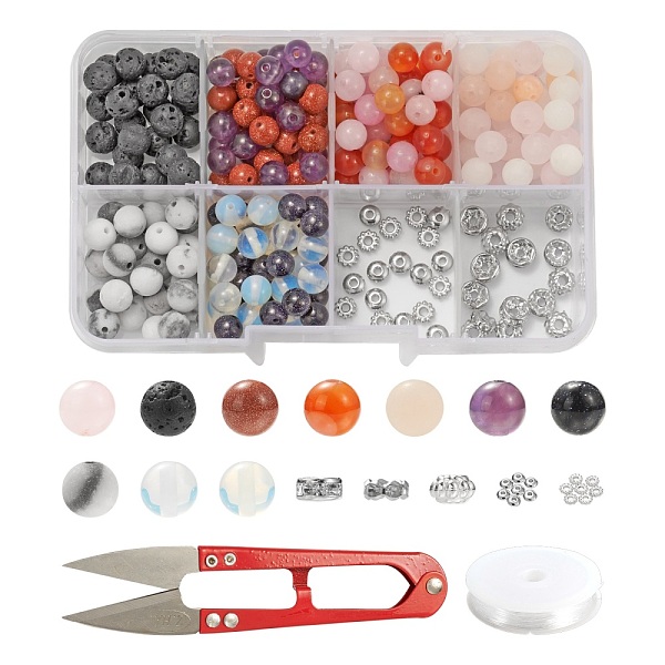 

PandaHall DIY Jewelry Making Kits, 250Pcs Round Gemstone Beads, 35Pcs CCB Plastic & Iron & Brass Spacer Beads, Elastic Crystal Thread..., Multicolor