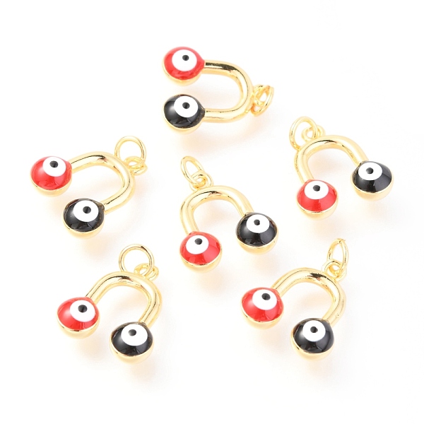 

PandaHall Brass Enamel Pendants, Long-Lasting Plated, Real 18K Gold Plated, with Jump Rings, Round with Evil Eye, Red, 16x14x5mm, Jump Ring...