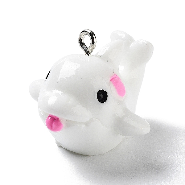 

PandaHall Opaque Resin Pendants, Animal Charms with Platinum Plated Iron Loops, Whale, 19.5x25.5x16mm, Hole: 2mm Iron+Resin Whale White