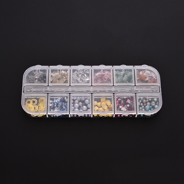 

PandaHall Nail Art Decoration, with Natural Dyed Gemstone Chips, Golden Plated Brass Findings, ABS Plastic Pearl Beads and Reain Rhinestone..., Multicolor