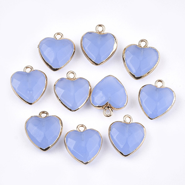 

PandaHall Electroplate Natural White Jade Pendants, with Cadmium Free & Nickel Free & Lead Free Iron Findings, Faceted, Heart, Dyed..., Blue