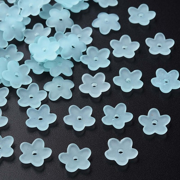 

PandaHall Transparent Acrylic Beads, Frosted, Flower, Cyan, 12.5x13x2.5mm, Hole: 1.8mm, about 2439pcs/500g Acrylic Flower Cyan