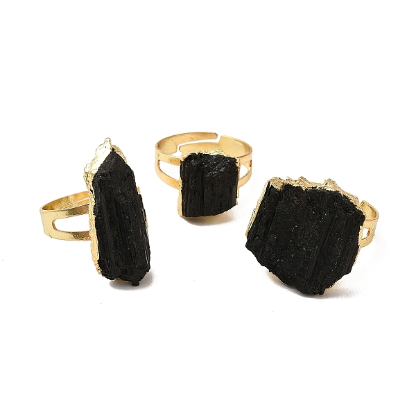

PandaHall Natural Tourmaline Irregular Nugget Adjustable Ring, Rack Plating Brass Wide Ring for Men Women, Lead Free & Cadmium Free, Golden...