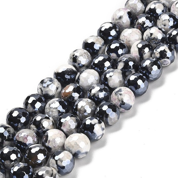 

PandaHall Electroplated Natural Fire Crackle Agate Round Beads Strands, Dyed & Heated, Faceted(128 Facets), Old Lace, 10mm, Hole: 1.4mm...