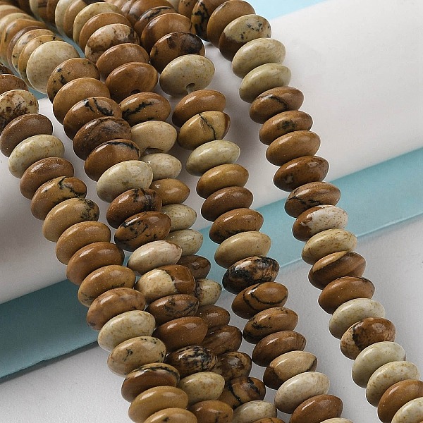 

PandaHall Natural Picture Jasper Beads Strands, Saucer Beads, Rondelle, 6~6.5x3mm, Hole: 1mm, about 118~119pcs/strand, 15.35''(39cm) Picture...