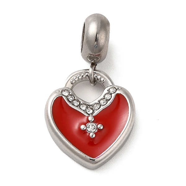 

PandaHall 304 Stainless Steel Enamel European Dangle Charms, Large Hole Pendants with Crystal Rhinestone, Heart, Stainless Steel Color..., Red