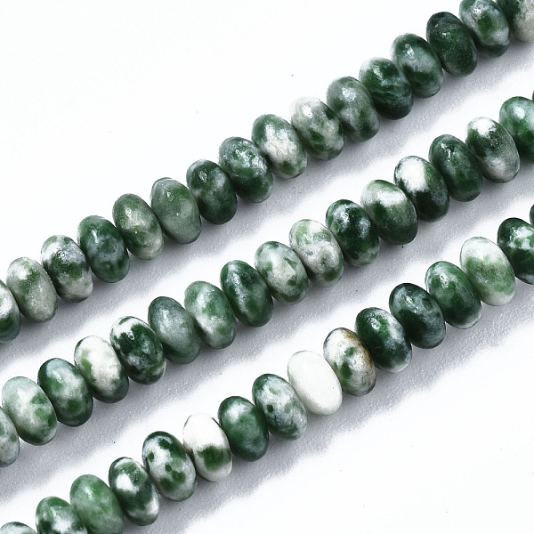 

PandaHall Natural Green Spot Jasper Beads Strands, Rondelle, 4~5x2mm, Hole: 0.8mm, about 145~150pcs/strand, 14.96~15.35 inch(38~39cm) Green...