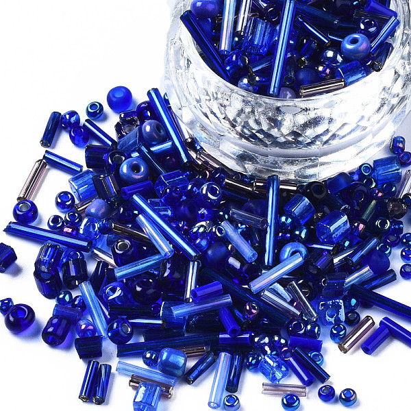 

PandaHall Glass Seed Beads, Mixed Style, Mixed Shapes, Blue, 1~7x2~4mm, Hole: 0.7~1mm, about 450g/pound Glass Mixed Shapes Blue