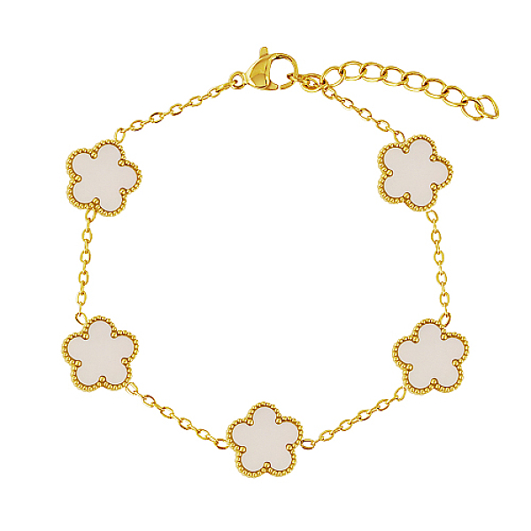 

PandaHall Natural Shell Flower Link Chain Bracelet, Stainless Steel Bracelet, Real 18K Gold Plated, 6-3/4 inch(17cm) Shell Flower White
