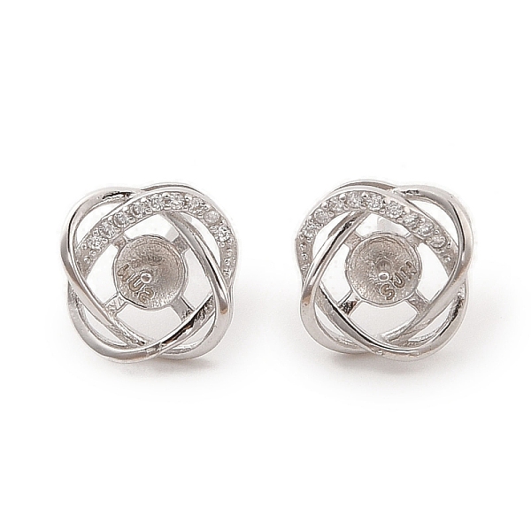 

PandaHall 925 Sterling Silver Micro Pave Cubic Zirconia Earring Settings Findings, for Half Drilled Beads, Flower, Real Platinum Plated...