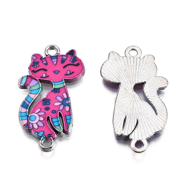 

PandaHall Printed Alloy Kitten Links connectors, with Enamel, Cartoon Cat, Platinum, Hot Pink, 29.5x16.5x2mm, Hole: 1.8mm Alloy Cat Shape
