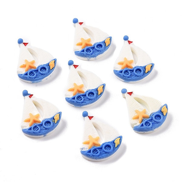 

PandaHall Opaque Resin Cabochons, Ocean Theme, Sailboat with Starfish, White, 30.4x23.5x6mm Resin Vehicle White