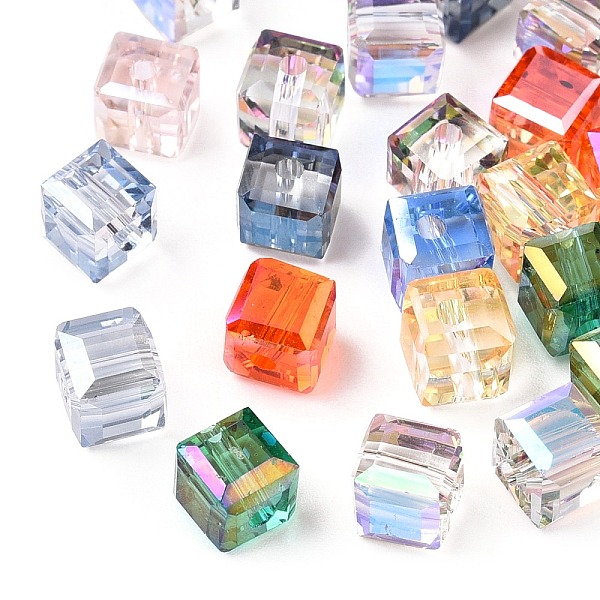 

PandaHall Faceted Transparent Glass Beads, Cube, Mixed Color, 6x6x6mm, Hole: 1.3~1.5mm Glass Cube Multicolor