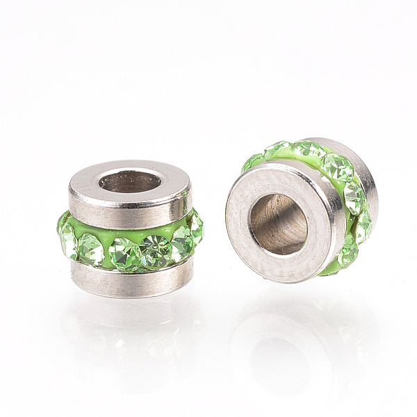 

PandaHall 201 Stainless Steel Rhinestone Beads, Column, Stainless Steel Color, 7x5mm, Hole: 3mm Stainless Steel+Rhinestone Column Green