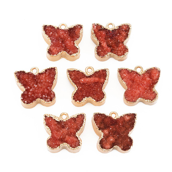 

PandaHall Natural Druzy Agate Pendants, with Light Gold Plated Iron Findings, Butterfly, Tomato, 17~18x18~19x5~6.5mm, Hole: 1.6mm Druzy..., Red