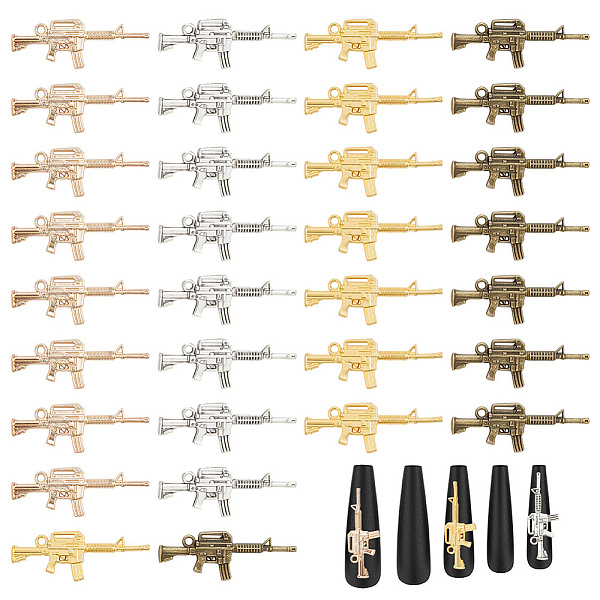 PandaHall CRASPIRE Gun Nail Charms 40pcs 4 Colors Rifle Nail Charms Antique Silver Golden Alloy Gun Weapon Charm Pendant Connector for DIY...