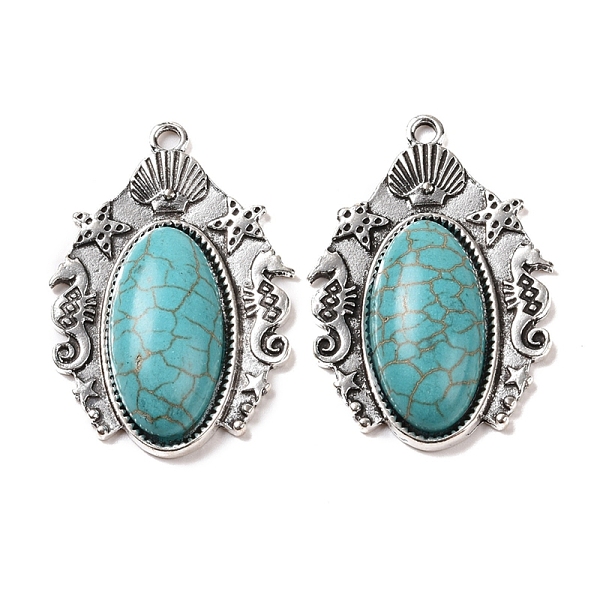 

PandaHall Synthetic Turquoise Pendants, Oval Charms, with Alloy Findings, Antique Silver, 39x27.5x7mm, Hole: 2mm Synthetic Turquoise Oval..., Green