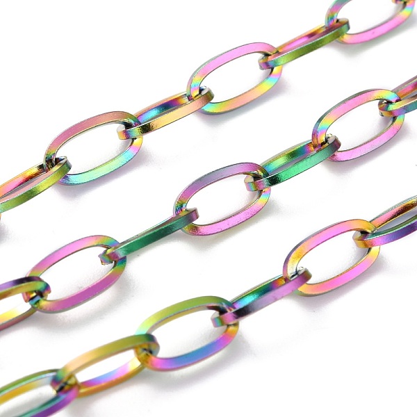 

PandaHall Ion Plating(IP) 304 Stainless Steel Paperclip Chain, Unwelded, with Spool, Oval, Rainbow Color, 10x5x1mm, 32.8 Feet(10m)/roll 304...