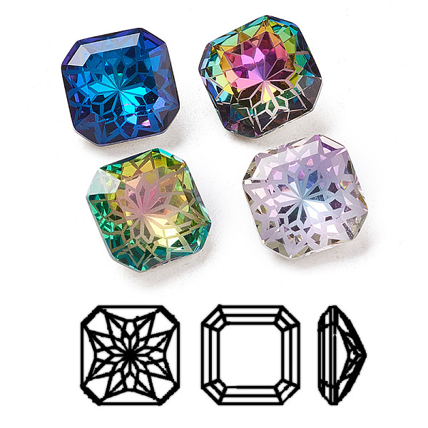 

PandaHall K9 Glass Rhinestone Pointed Back Cabochons, Back Plated, Faceted, Square Octagon, Flower Pattern, Mixed Color, 10x10x5.5mm Glass..., Multicolor
