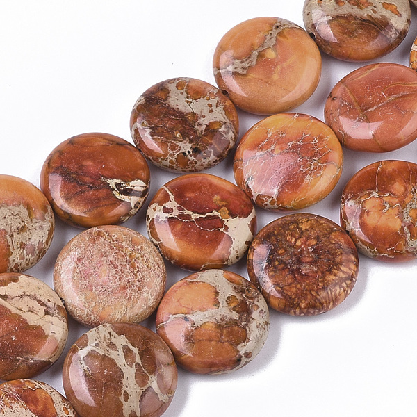 

PandaHall Natural Imperial Jasper Beads Strands, Dyed, Flat Round, Chocolate, 16x6mm, Hole: 1.4mm, about 25pcs/Strand, 15.55 inch(39.5cm)..., Brown