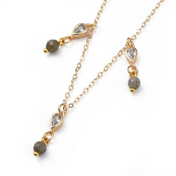 

PandaHall Natural Labradorite Bib Statement Necklaces, with Brass Cable Chains, Brass Cubic Zirconia Links, 304 Stainless Steel Lobster Claw...