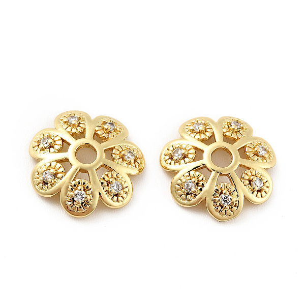 

PandaHall Brass Micro Pave Clear Cubic Zirconia Bead Caps, Cadmium Free & Lead Free, Multi-Petal, Flower, Golden, 12x3mm, Hole: 2mm...