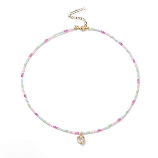 

PandaHall Alloy Cubic Zirconia Heart Pendant Necklace with Glass Seed Beaded Chains for Women, Colorful, 18.50 inch(47cm) Cubic Zirconia
