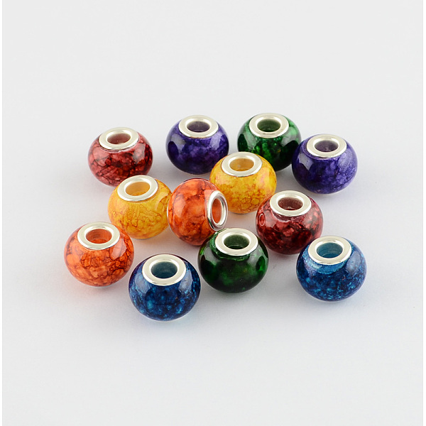 

PandaHall Spray Painted Glass European Beads, with Silver Color Plated Brass Core, Large Hole Beads, Rondelle, Mixed Color, 14~15x11mm, Hole..., Multicolor