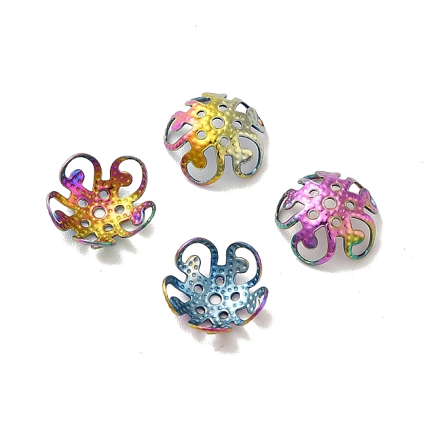 

PandaHall Ion Plating(IP) 304 Stainless Steel Bead Caps, Flower, 5-Petal, Rainbow Color, 10x10.5x4mm, Hole: 0.6mm 304 Stainless Steel