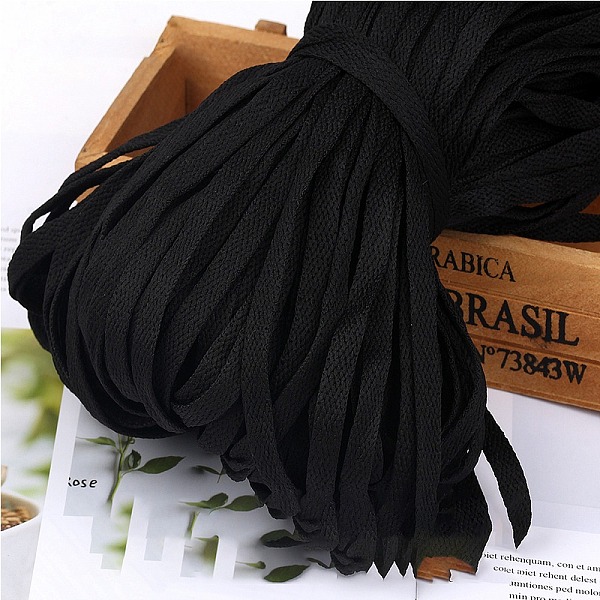 

PandaHall Polyester Cord Shoelace, Flat, Black, 8mm, 100m/bundle Polyester Flat Black