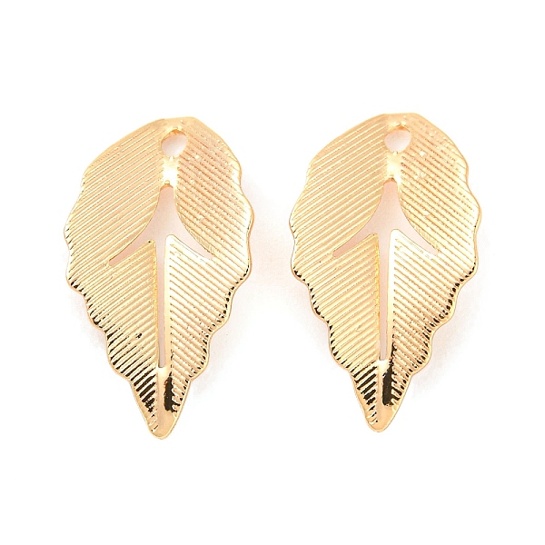

PandaHall Rack Plating Brass Pendants, Leaf Charm, Real 18K Gold Plated, 17x10x2mm, Hole: 1.2mm Brass Leaf