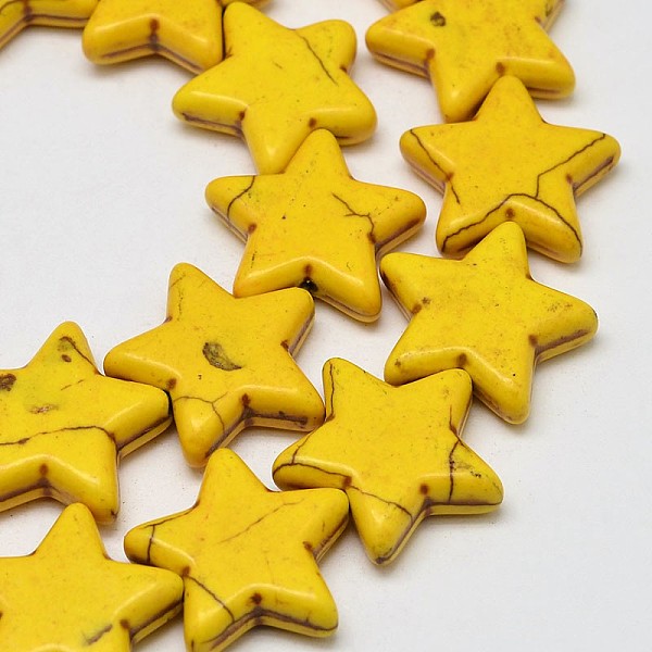 

PandaHall Dyed Synthetic Turquoise Bead Strands, Star, Yellow, 12x12x5mm, Hole: 1mm, about 42pcs/strand, 15.6 inch Synthetic Turquoise Star...