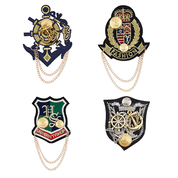 

PandaHall SUPERFINDINGS 4Pcs 4 Style Anchor & Shield & Word Alloy Brooch Pins, Chain Tassel Badges for Suit Shirt Collar, Platinum & Golden..., Multicolor